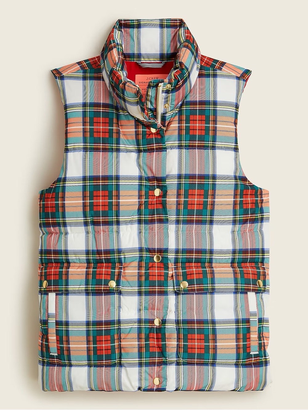 J. Crew Plaid Signature Puffer in Snowy Stewart